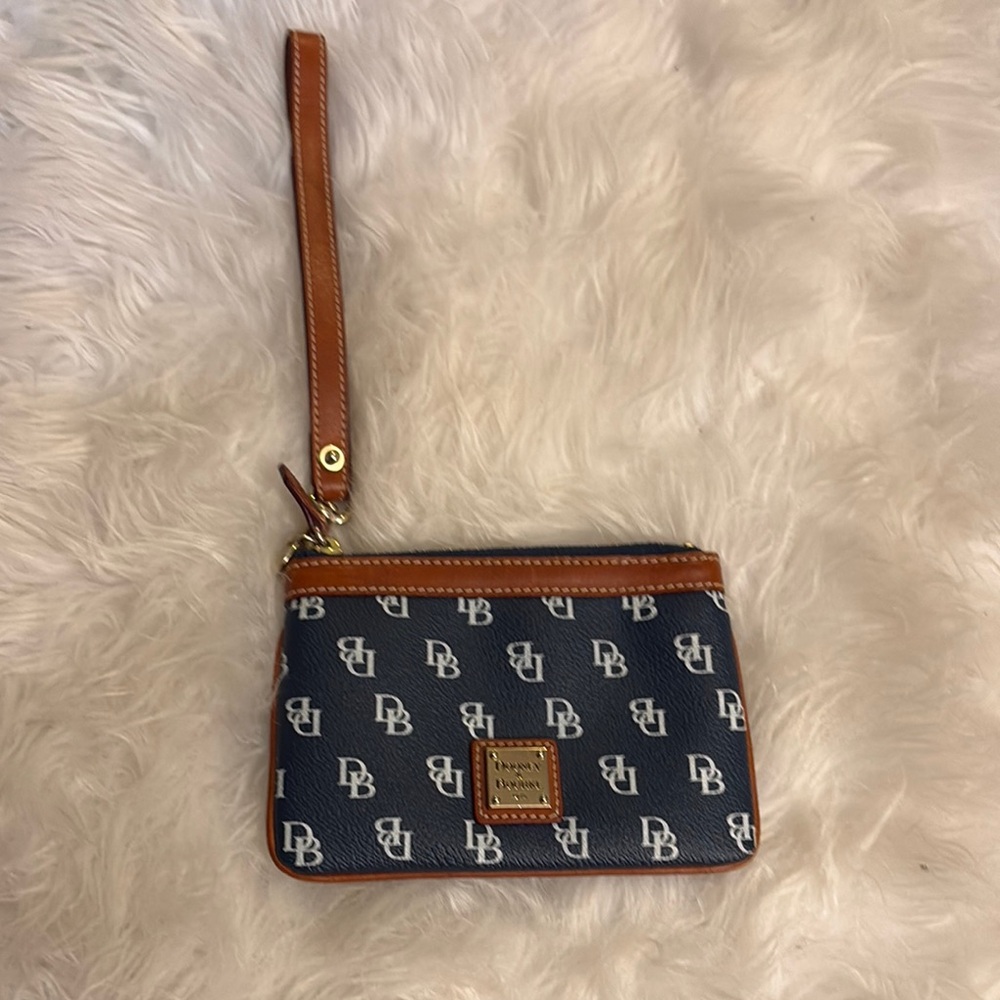 Dooney & Bourke Blue and Tan Clutch with Classic Design